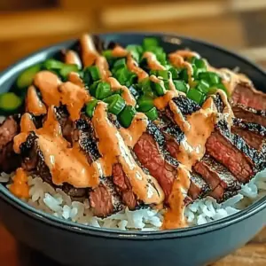 Korean BBQ Steak Rice Bowls with Spicy Cream Sauce