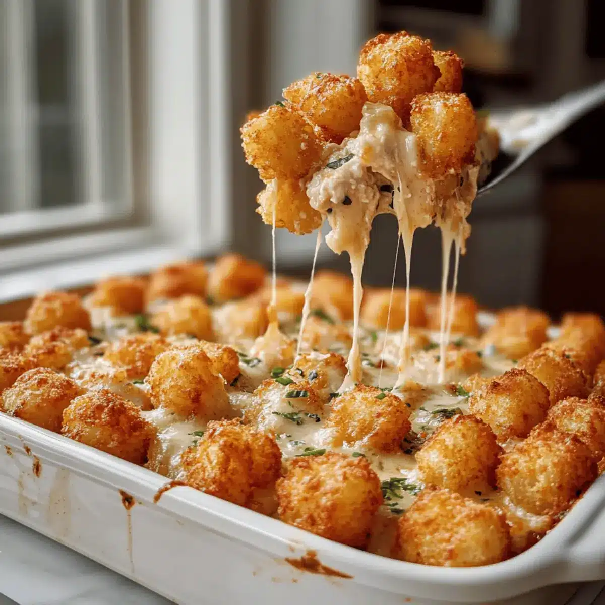 Chicken Alfredo Tater Tot Casserole