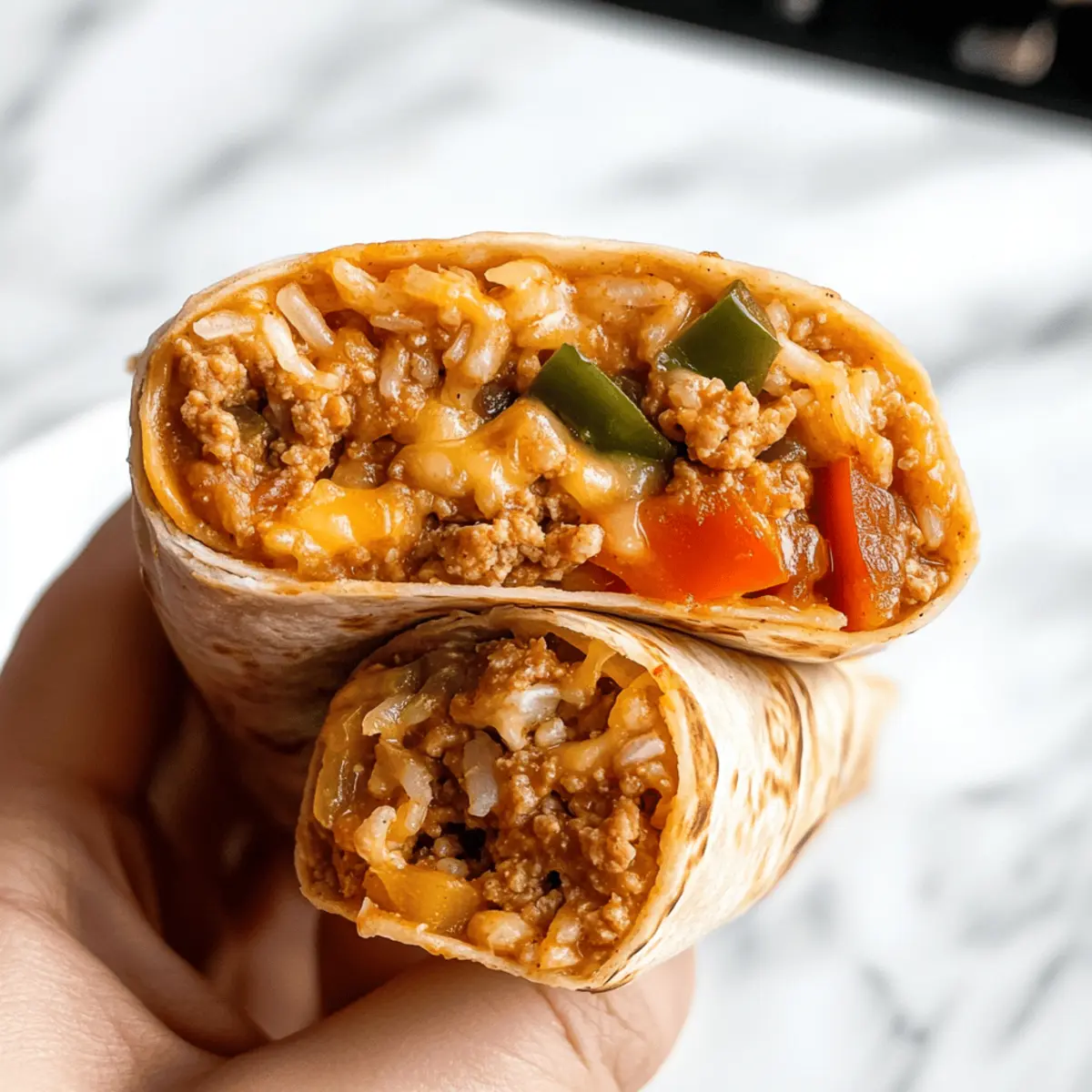 Cheesy Ground Chicken and Rice Burritos