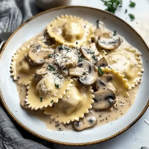 Ravioli with Mushroom Cream Sauce