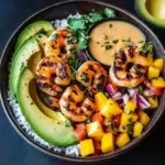 Shrimp and Avocado Bowls with Mango Salsa & Lime-Chili Sauce