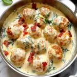 Baked Chicken Ricotta Meatballs with Spinach Alfredo Sauce