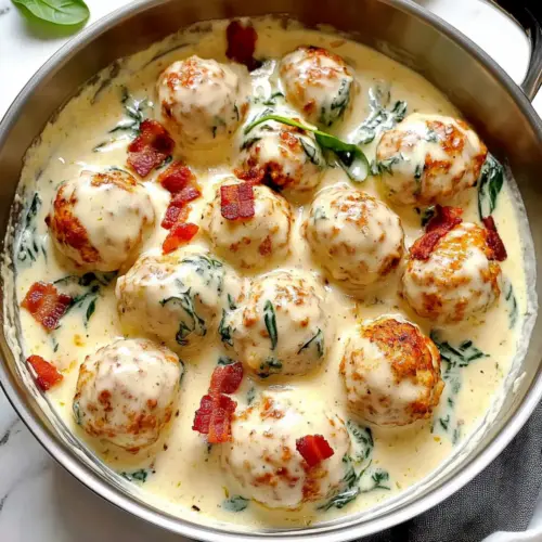 Baked Chicken Ricotta Meatballs with Spinach Alfredo Sauce