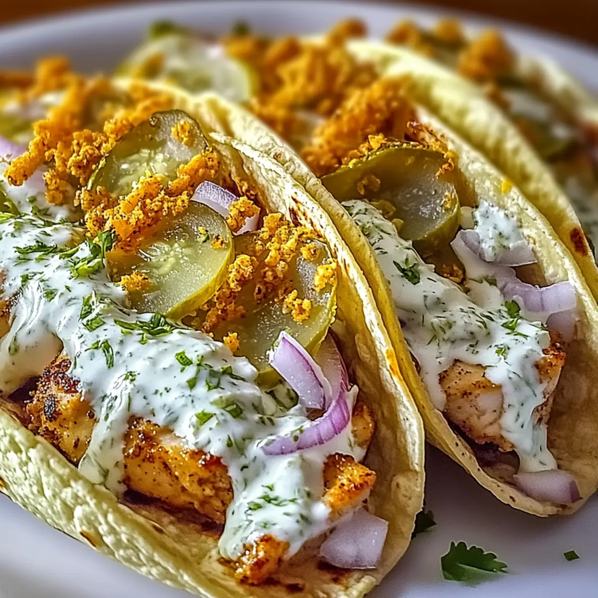 Dill Pickle Ranch Smash Chicken Tacos with Crispy Cheese Lace