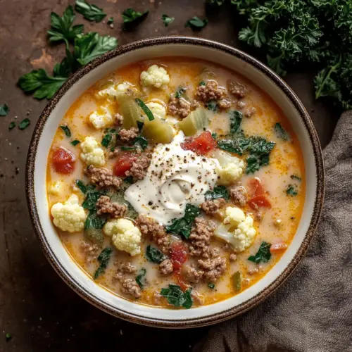Keto Cauliflower & Hamburger Soup
