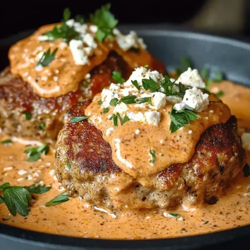 Keto Feta Burgers With Tomato Cream Sauce