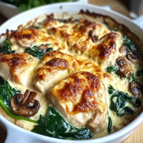 Creamy Chicken Spinach Mushroom Bake